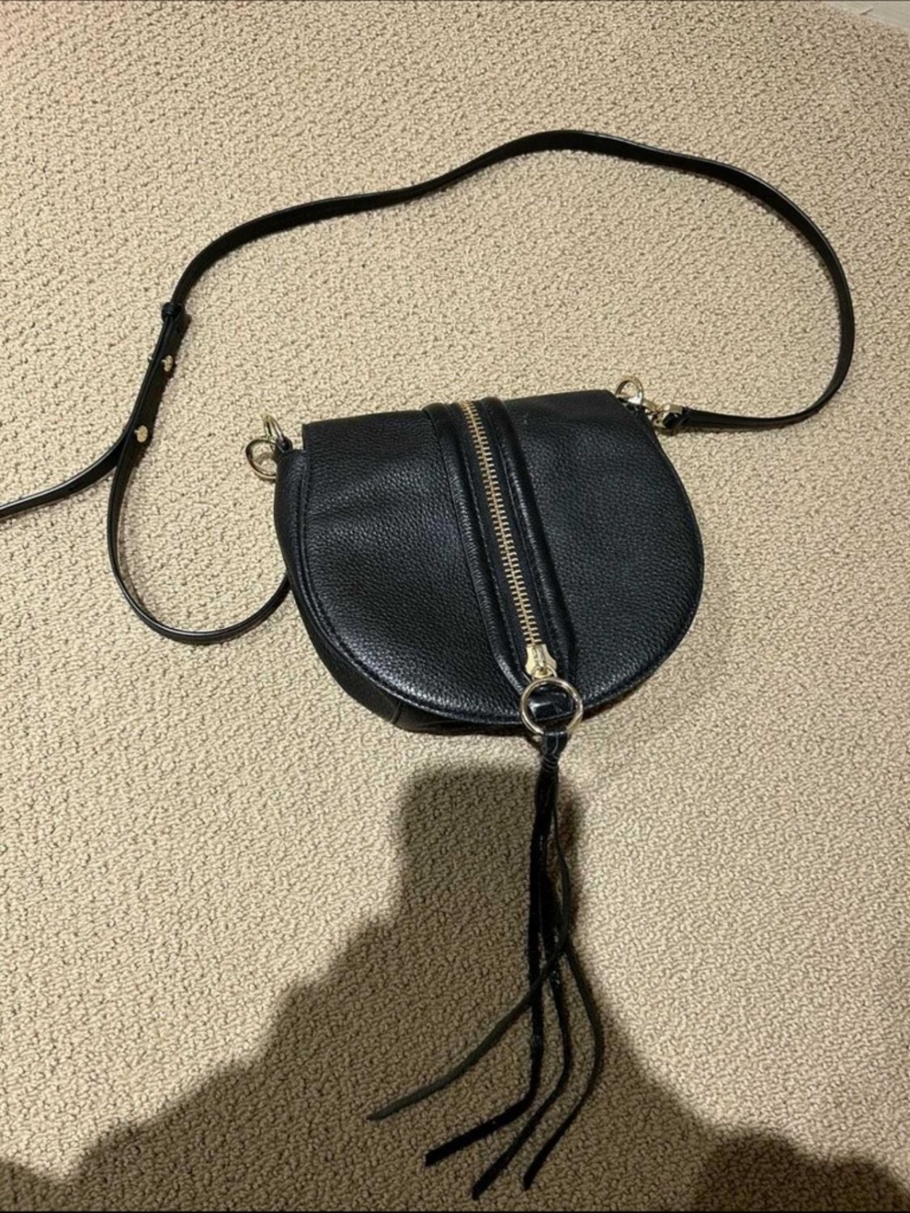 Rebecca Minkoff Black Leather Crossbody Bag with Tassel Detail